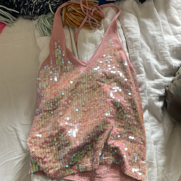 Sequin Pink Halter Top - Picture 3 of 4